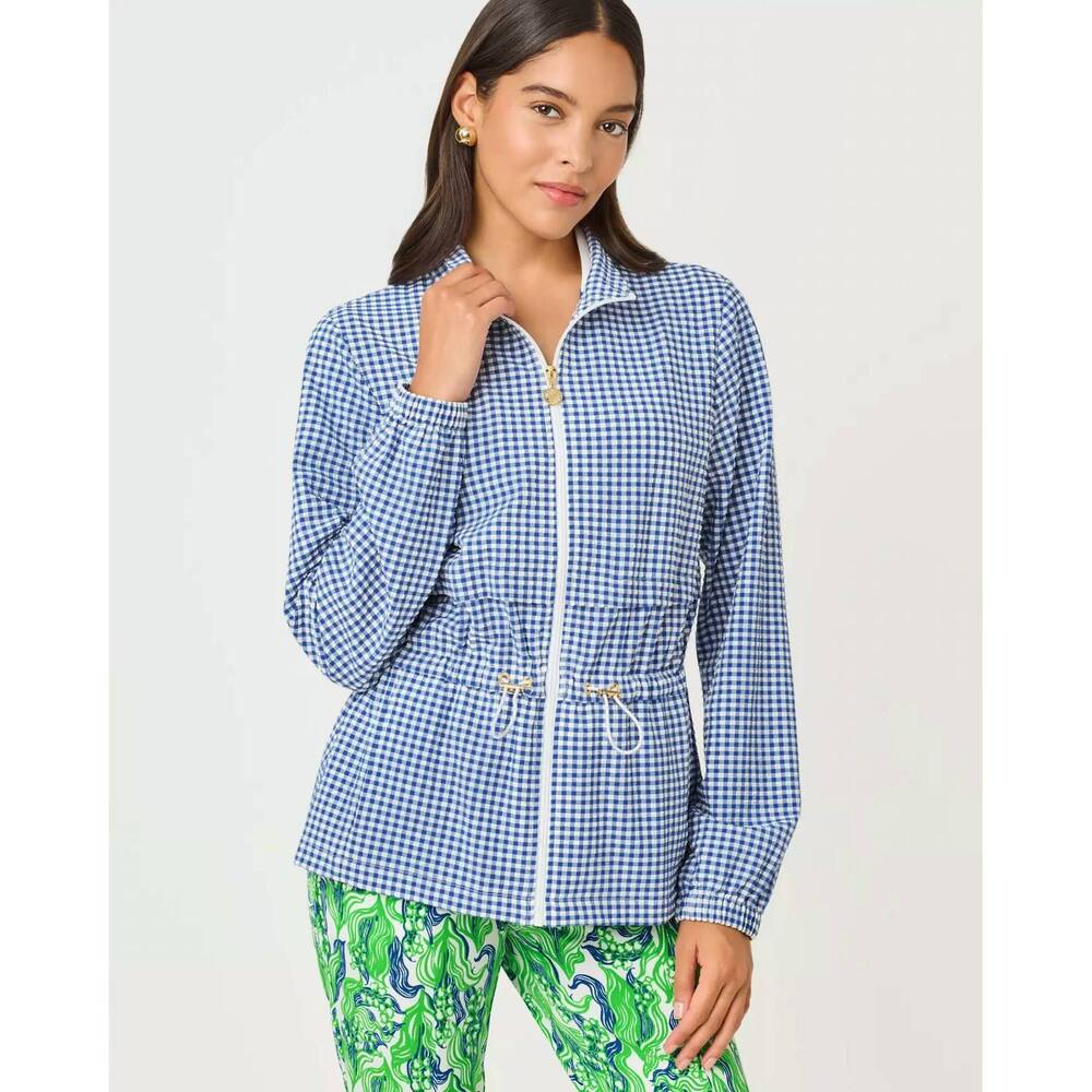 NEW LILLY PULITZER upf 50+ luxletic romilly jacket in starlight navy mini perfor